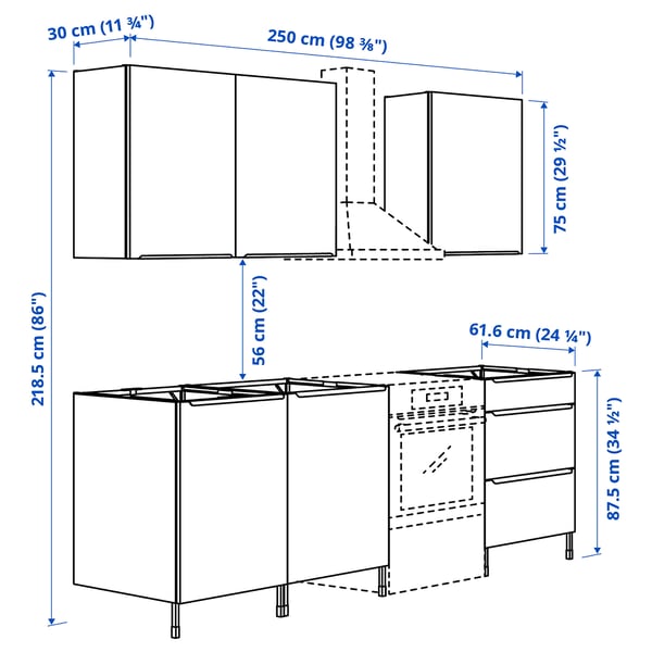 JÄRNBODA مطبخ, أبيض, 180x62x219 سم