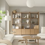 LÅDMAKARE تشكيلة تخزين مع أبواب سحّابة, مع 9 أرفف/شكل السنديان, ‎238x35x212 سم‏