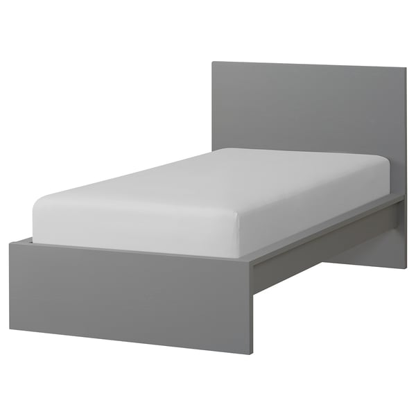 MALM هيكل سرير، عالي, رمادي/Lindbåden, ‎90x200 سم‏