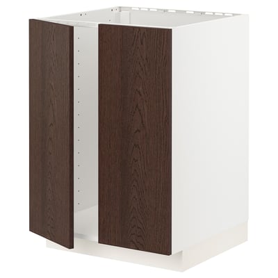 METOD خزانة قاعدة للحوض + بابين, أبيض/Sinarp بني, 60x60 سم