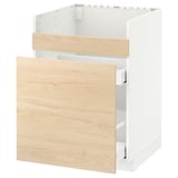 METOD قاعدة HAVSEN مع حوض/3 واجهات/درجين, أبيض Maximera/Askersund مظهر دردار فاتح, ‎60x60 سم‏
