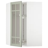 METOD خزانة حائط زاوية+رف دوّار/ب. زجاجي, أبيض/Stensund أخضر فاتح, ‎68x100 سم‏