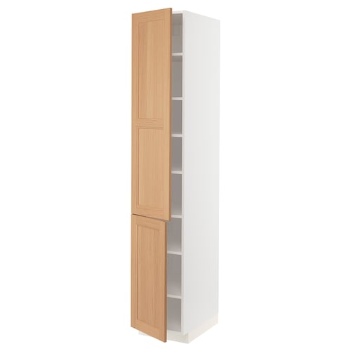 METOD خزانة عالية مع أرفف/بابين, أبيض/Vedhamn سنديان, 40x60x220 سم