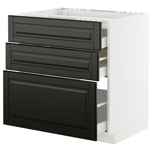 METOD / MAXIMERA خزانة قاعدة لموقد/3 واجهات/3 أدراج, أبيض/Bodbyn أسود, 80x60 سم