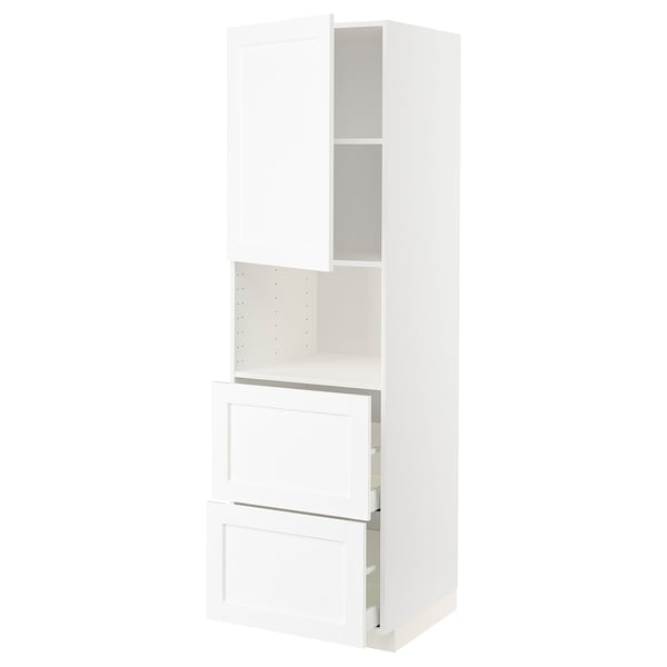 METOD / MAXIMERA خزانة عالية لميكروويف مع باب/درجين, أبيض Enköping/أبيض مظهر الخشب, 60x60x200 سم