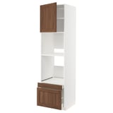 METOD / MAXIMERA خزانة عالية لفرن/فرن مع ب./2 د., أبيض Enköping/بني شكل خشب الجوز, ‎60x60x220 سم‏