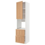 METOD / MAXIMERA خزانة عالية للفرن+باب/2أدراج, أبيض/Vedhamn سنديان, ‎60x60x240 سم‏