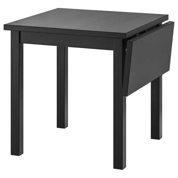 NORDVIKEN طاولة مع جناح ينطوي, أسود, ‎74/104x74 سم‏