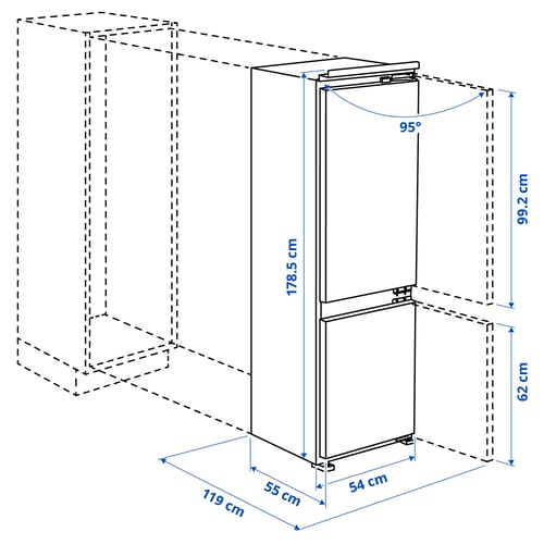 ÖVERNÄS ثلاجة/مجمدة, IKEA 700 مدمج, 196/65 ل