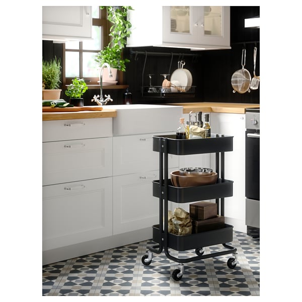 RÅSKOG عربة, أسود, 35x45x77 سم
