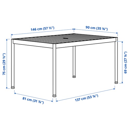 SEGERÖN طاولة، خارجية, أخضر غامق/رمادي فاتح, 91x147 سم