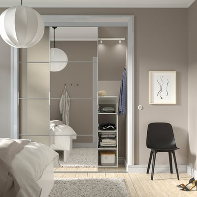 SKYTTA / MEHAMN/AULI تشكيلة باب سحّاب, الومينيوم ثنائي الجانب./رمادي-بيج زجاج مرايا, 177x240 سم