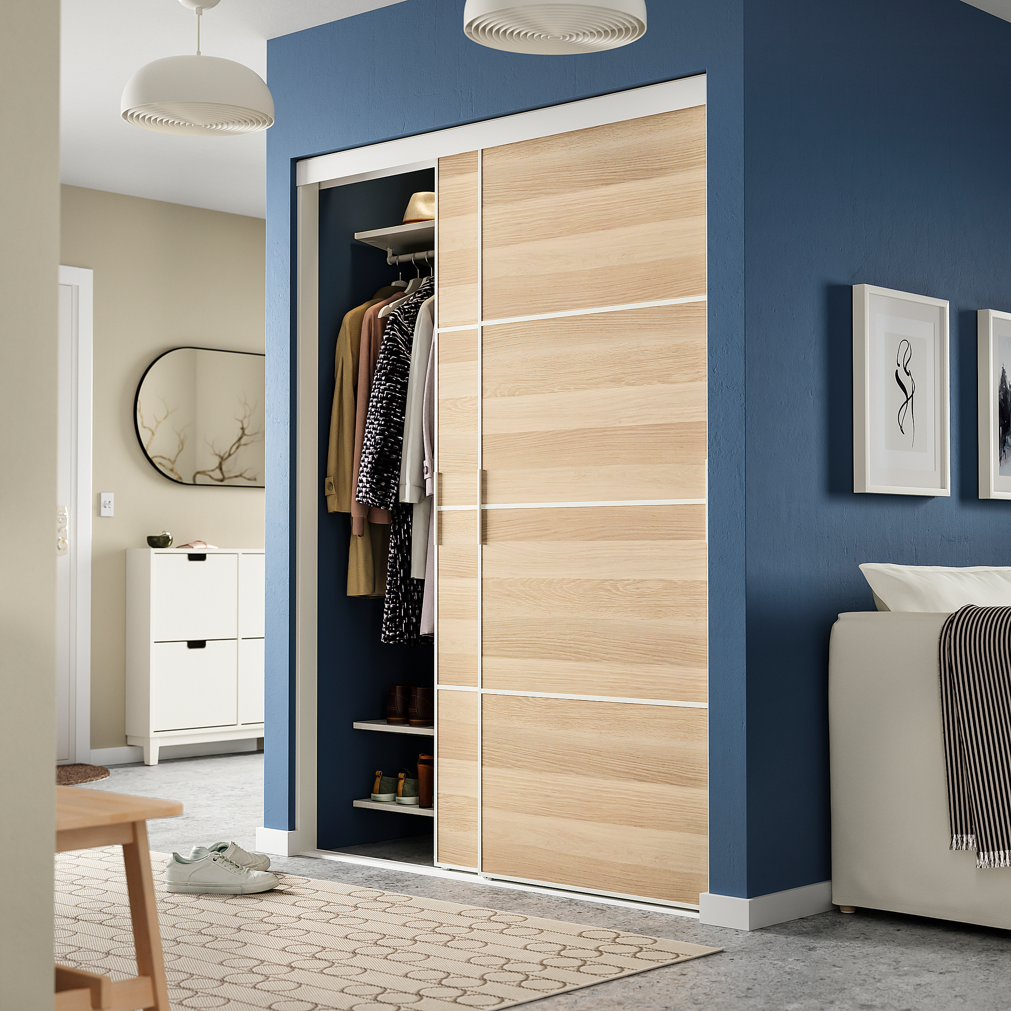 SKYTTA / MEHAMN تشكيلة باب سحّاب, أبيض/ثنائي الجانب. مظهر سنديان مصبوغ أبيض, 152x205 سم