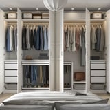SKYTTA / PAX دولاب ملابس مع أبواب سحّابة, أبيض Hokksund/رمادي فاتح لامع, ‎301x160x240 سم‏