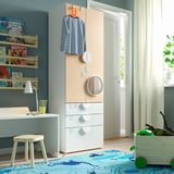 SMÅSTAD / PLATSA دولاب ملابس, أبيض/بتولا مع 3 أدراج, ‎60x42x181 سم‏