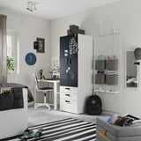 SMÅSTAD / PLATSA دولاب ملابس, أبيض/سطح أسود مع 3 أدراج, ‎60x57x181 سم‏