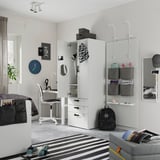 SMÅSTAD / PLATSA دولاب ملابس, أبيض/سطح أسود مع 3 أدراج, ‎60x57x181 سم‏