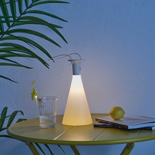 SOLVINDEN مصباح طاولة LED, يعمل بالبطارية خارجي/شكل مخروط أبيض, 26 سم