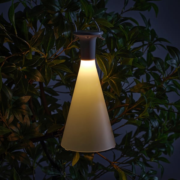 SOLVINDEN مصباح طاولة LED, يعمل بالبطارية خارجي/شكل مخروط أبيض, 26 سم