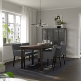 STRANDTORP / MÅRENÄS طاولة و 4 كراسي, بني/Gunnared رمادي غامق أسود, ‎150/205/260 سم‏