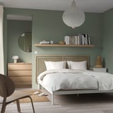 VEVELSTAD هيكل سرير مع لوحي رأس, أبيض/Tolkning خيزران, ‎180x200 سم‏