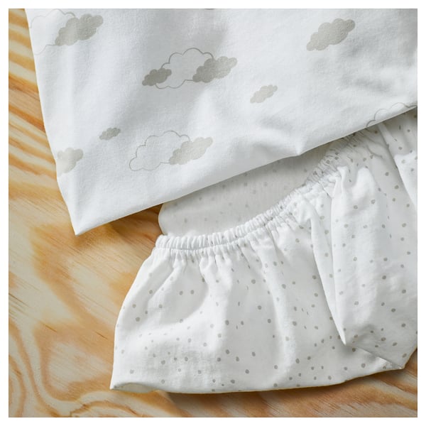 ÄLSKVÄRD Fitted sheet for bassinet, clouds/dots/off-white, 41x75 cm