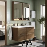 ÄNGSJÖN / BACKSJÖN Wash-stand/wash-basin/taps, brown oak effect, 120x49x69 cm