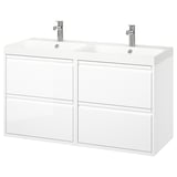 ÄNGSJÖN / BACKSJÖN Wash-stand/wash-basin/taps, high-gloss white, 120x49x69 cm