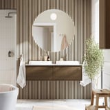 ÄNGSJÖN / BACKSJÖN Wash-stand/wash-basins/taps, brown oak effect/white marble effect, 122x49x41 cm