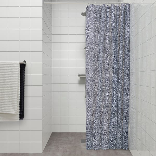 ÄNGSKLOCKA Shower curtain, white/blue, 180x200 cm