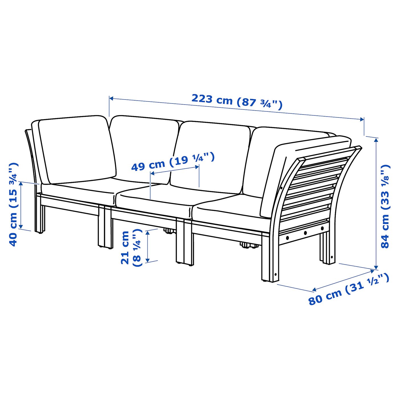 Applaro 3 Seat Modular Sofa Outdoor Brown Stained Froson