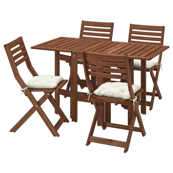 Applaro طاولة 4 كراسي قابلة للطي خارجية صباغ بني Kuddarna بيج Ikea