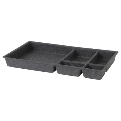 ALEX drawer organiser in dark grey with five compartments, rectangular shape, and felt material for protection and sound dampening.