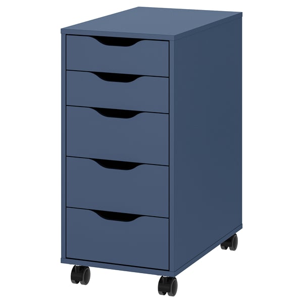 ALEX Drawer unit on castors, black-blue, 36x76 cm