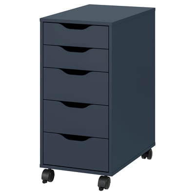 ALEX Drawer unit on castors, black-blue, 36x76 cm