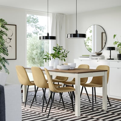 ÅLHULT / NORDMANSSKÄR Table and 6 chairs, beige/brown/Letafors yellow-beige black, 170/220x80 cm