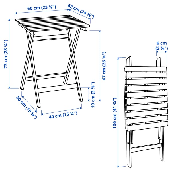 ASKHOLMEN Table and 2 folding chairs, outdoor, dark brown, 60x62 cm