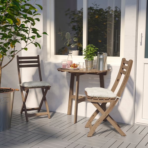 Askholmen Table F Wall 2 Fold Chairs Outdoor Grey Brown Grey