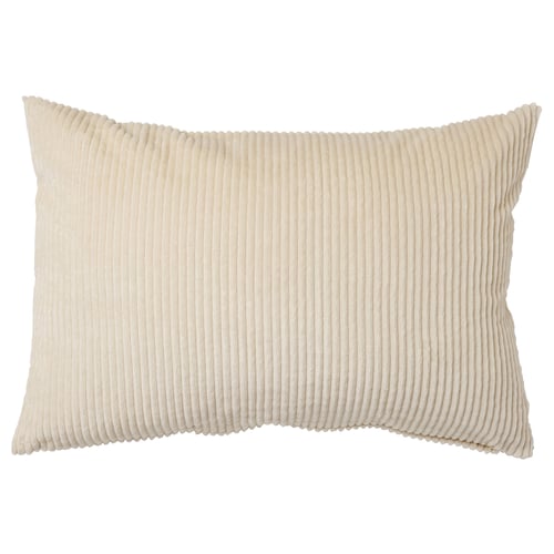 ÅSVEIG cream cushion, rectangular, corduroy texture, soft natural cotton, simple elegant design.