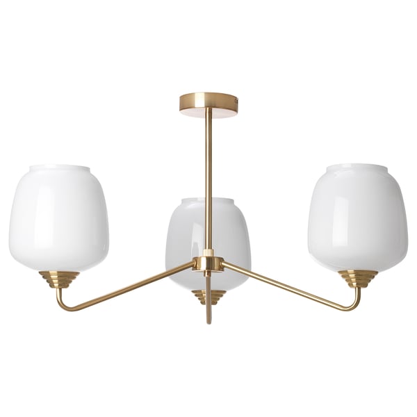Atersken Ceiling Lamp With 3 Lamps Opal White Glass Ikea