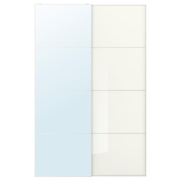 AULI / FÄRVIK Pair of sliding doors, mirror glass/white glass, 150x236 cm
