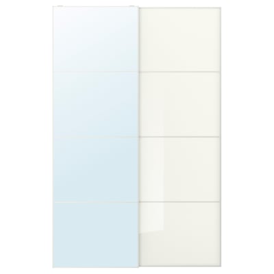 AULI / FÄRVIK Pair of sliding doors, mirror glass/white glass, 150x236 cm