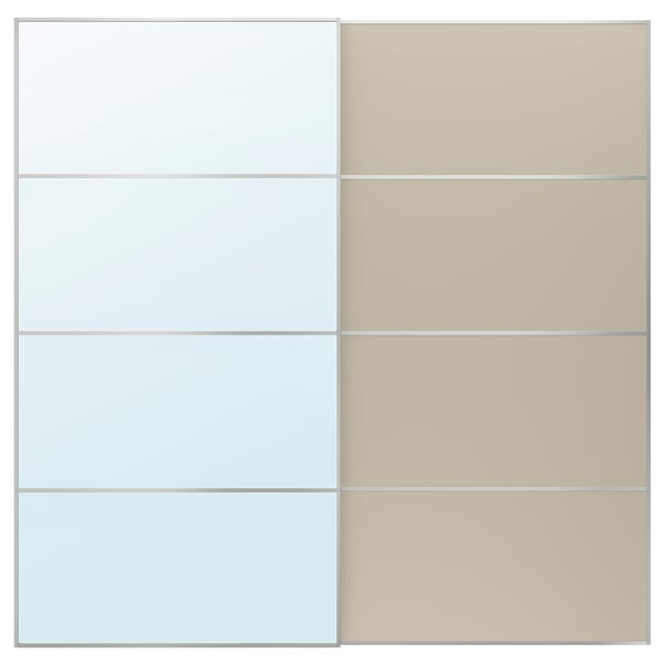 AULI / MEHAMN Pair of sliding doors, aluminium mirror glass/double sided grey-beige, 200x201 cm