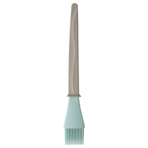 BAKGLAD silicone brush beige & aqua, long handle, conical shape, rubber bristles for baking.