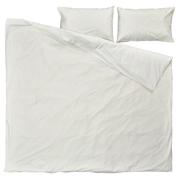 BANDKNIPPE Duvet cover and 2 pillowcases, white/green, 240x220/50x80 cm