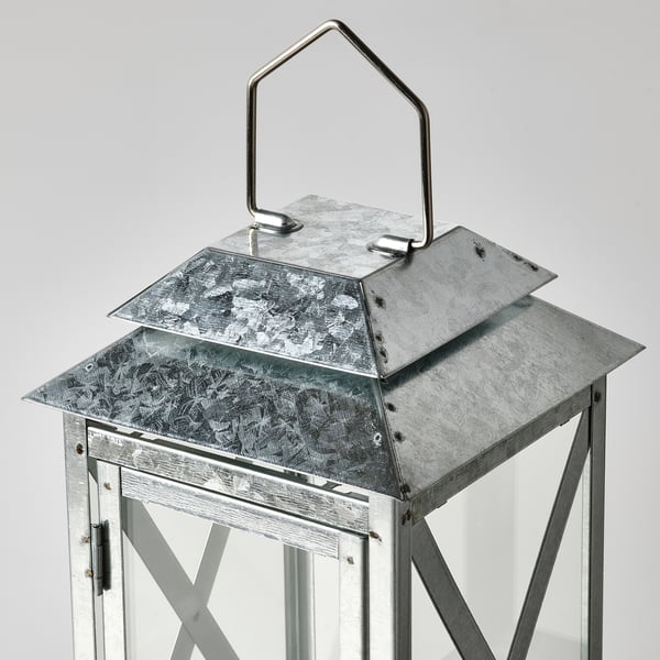 BEFÄSTA Lantern f block candle, in/outdoor, galvanised, 29 cm