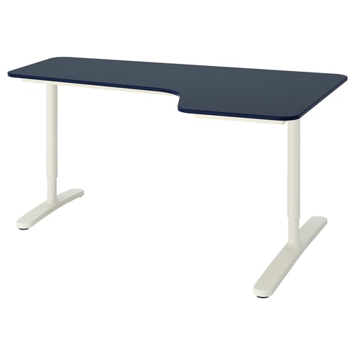 BEKANT مكتب زاوية يمين مشمع أزرق/أبيض IKEA