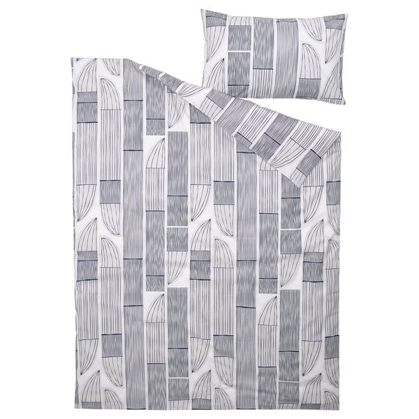 BERGKORSÖRT Duvet cover and pillowcase, white/grey, 150x200/50x80 cm