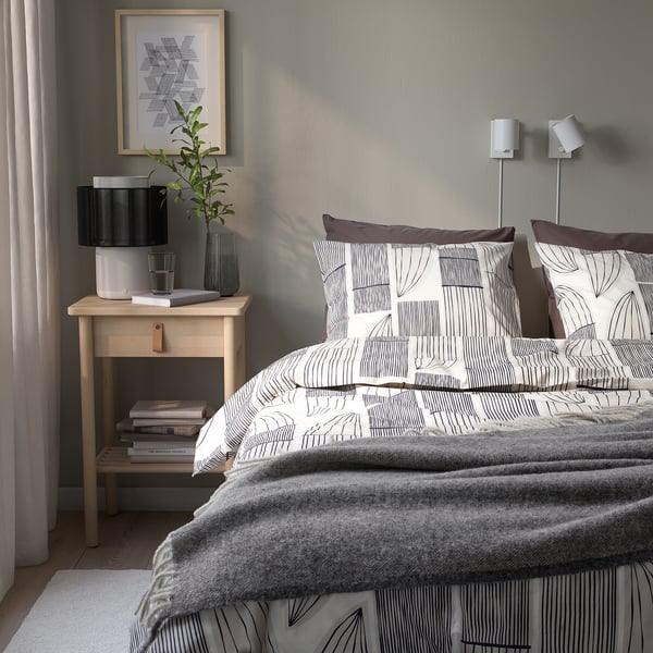 BERGKORSÖRT Duvet cover and pillowcase, white/grey, 150x200/50x80 cm