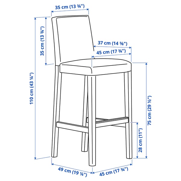 BERGMUND Bar stool with backrest frame, white, 75 cm
